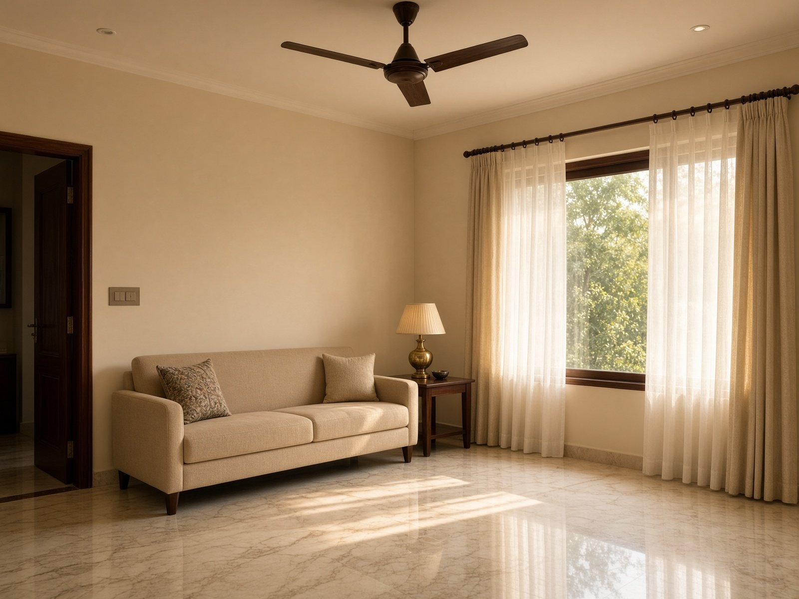 Finished sitting room with marble floor